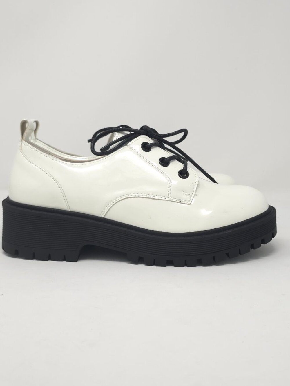 Chunky Platform Oxford Shoes Patent White Pat Trendy Lug Sole Lace Up - Picture 3 of 9